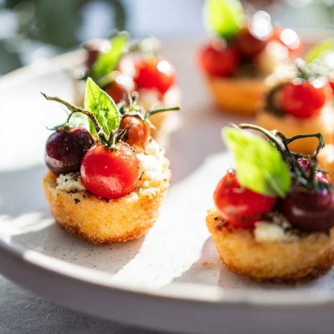 Red and green Caprese Skewer Tree, a colorful holiday appetizer, ready for serving with fresh mozzarella.