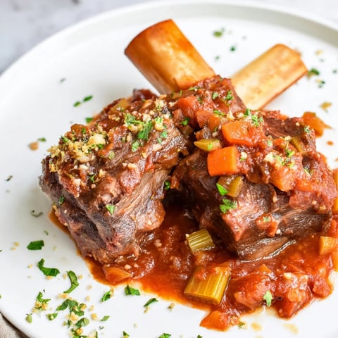 Tender Osso Buco served with vibrant gremolata, imagine the savory aroma filling the kitchen.