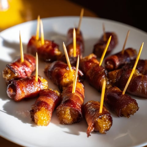 Crispy, caramelized 3-Ingredient Bacon-Wrapped Smokies, a delicious appetizer perfect for game day.