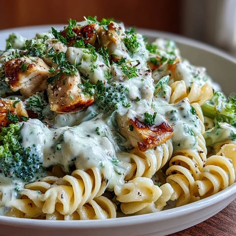 Creamy Garlic Parmesan Broccoli & Chicken Pasta features golden chicken and bright green broccoli tossed in a rich, garlicky sauce.