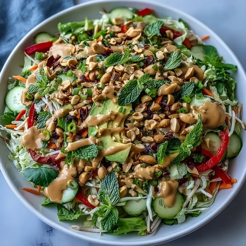 Fresh Vegan Spring Roll Salad with Peanut Dressing features crunchy cabbage, carrots, and herbs tossed in a creamy, zesty sauce for a light lunch.