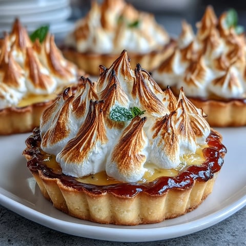 Passionfruit tart with golden meringue topping, tangy curd in buttery crust, perfect for dessert lovers.  