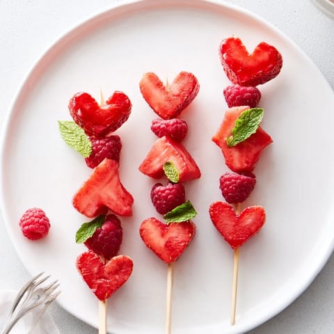 Heart-shaped red fruit skewers #306
