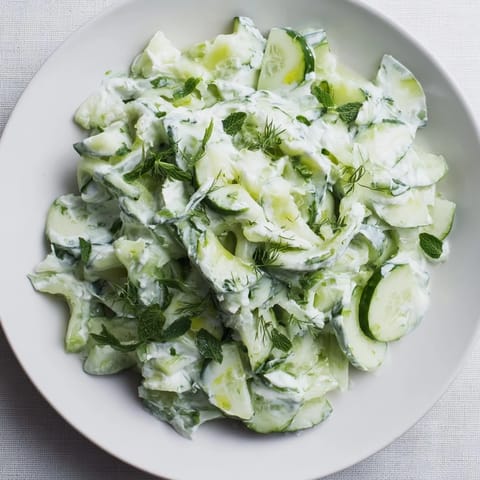Cool, refreshing cucumber and Greek yogurt Tzatziki Salad, perfect as a light lunch.