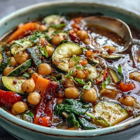 Close-up of hearty Chickpea Stew ingredients like chickpeas, carrots, and spinach.