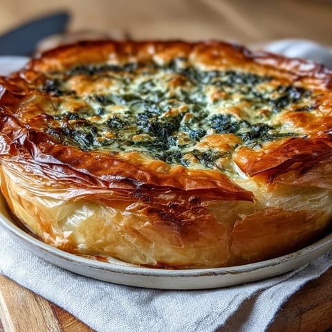 Freshly baked Feta and Kale Börek with a rustic lattice top and vibrant green kale filling. 