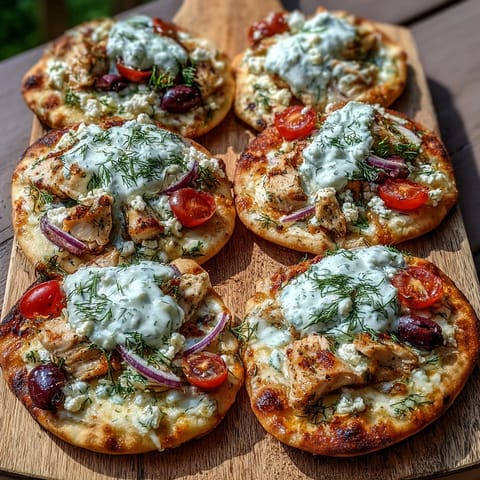 Freshly baked Greek-inspired Lemon Feta Chicken Naan Pizza with Kalamata olives, melted mozzarella, and a side of vibrant lemon wedges for zest.