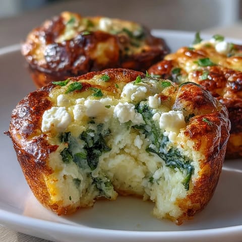 Fluffy egg muffins loaded with fresh spinach and creamy feta, baked golden for a satisfying keto breakfast.  