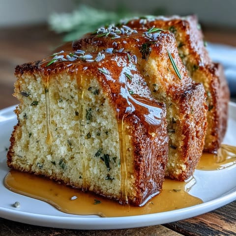 Fluffy lavender cake topped with a glossy salted honey glaze, perfect for elegant tea parties.