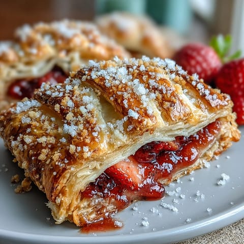 Golden strawberry hand pies with flaky lattice tops, bursting with sweet, juicy filling—perfect for summer picnics or dessert.