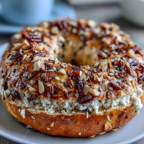 High-protein Greek yogurt bagels topped with savory everything seasoning, baked golden and ready for a nutritious breakfast.
