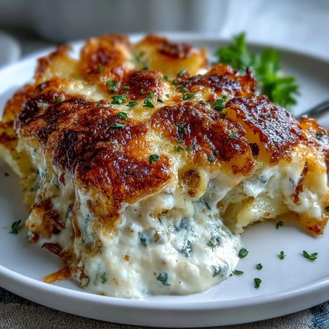Creamy Au Gratin Potatoes with golden, bubbly Gruyère cheese baked in a rich cream sauce.
