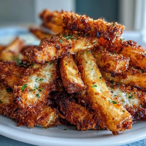 Golden, crispy baked chicken parmesan fries arranged in a single layer, ready for dipping in warm marinara sauce.