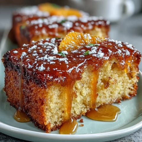 A moist, whole orange cake with bright citrus flavor, baked golden and ready to slice.