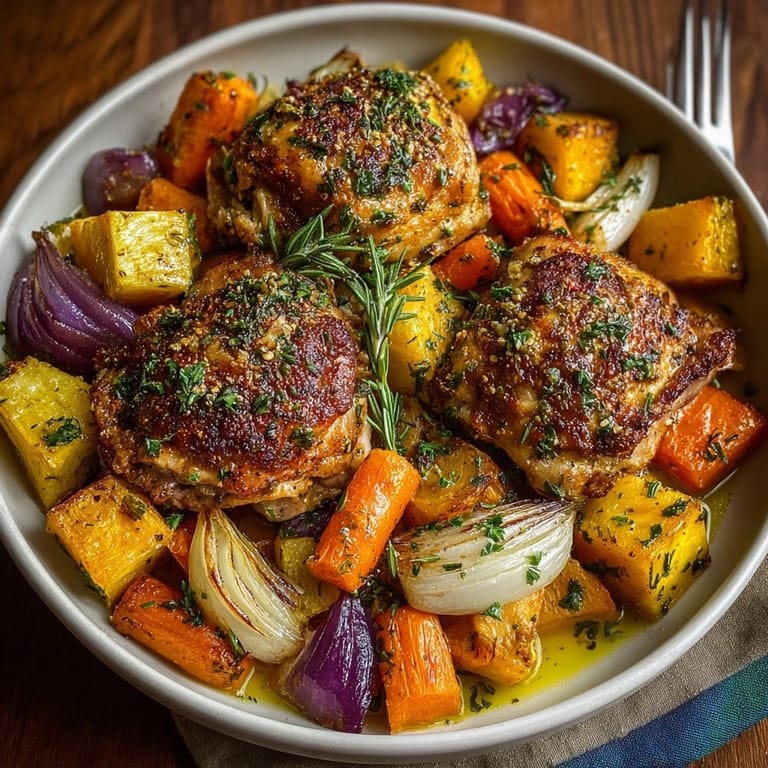 Imagine flavorful One-Pan Roast Chicken with Root Vegetables: carrots, parsnips, and juicy chicken, ready for weeknight supper.