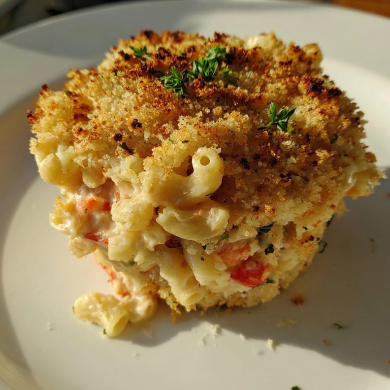 Close-up of delicious, stringy Alfredo Roasted Red Pepper Mac Cups, fresh from the oven.