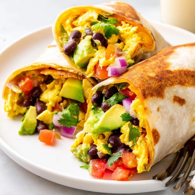 Imagine a warm, savory Avocado Southwest Breakfast Burrito, bursting with creamy avocado and warm spices.