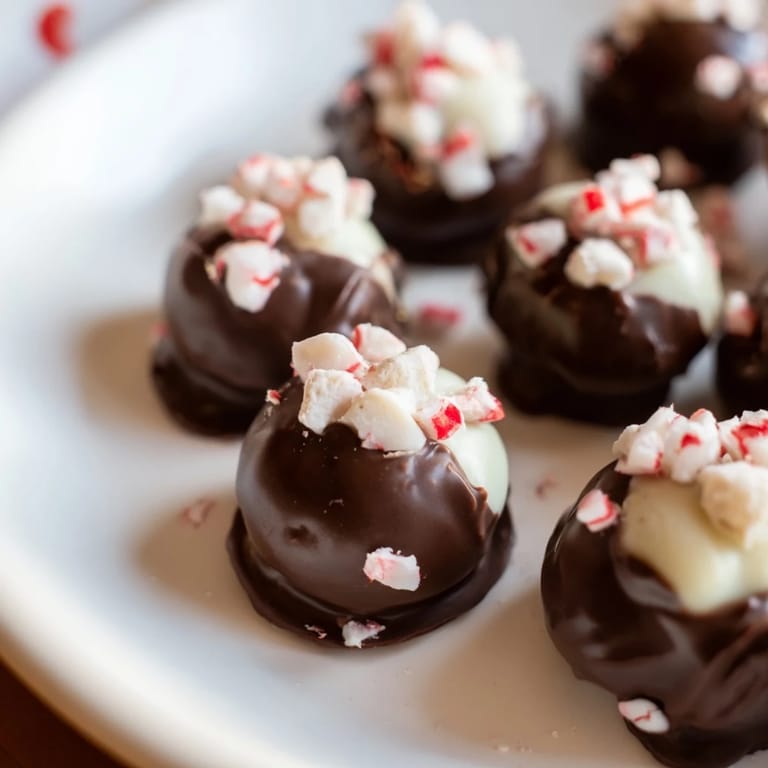 Festive Charcuterie Board Peppermint Bark Balls served on a decorative platter, perfect for holiday gatherings.  