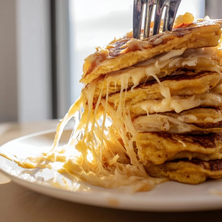 Delicious pumpkin pancake skewers, layered with melted cheese, perfect for brunch gatherings.  