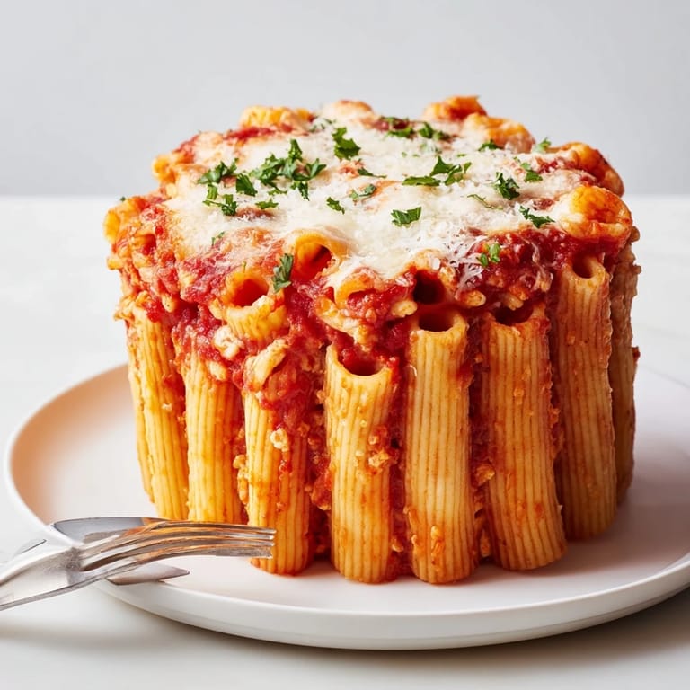 Savor the delicious layers of Honeycomb Pasta Cake filled with rich tomato sauce.  