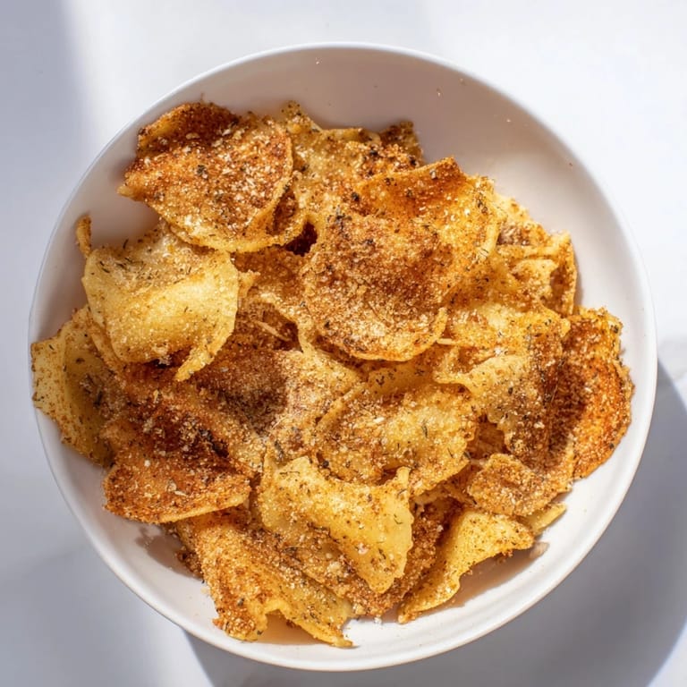 Baked pasta chips with oregano and Parmesan, perfect for dipping pleasure.  