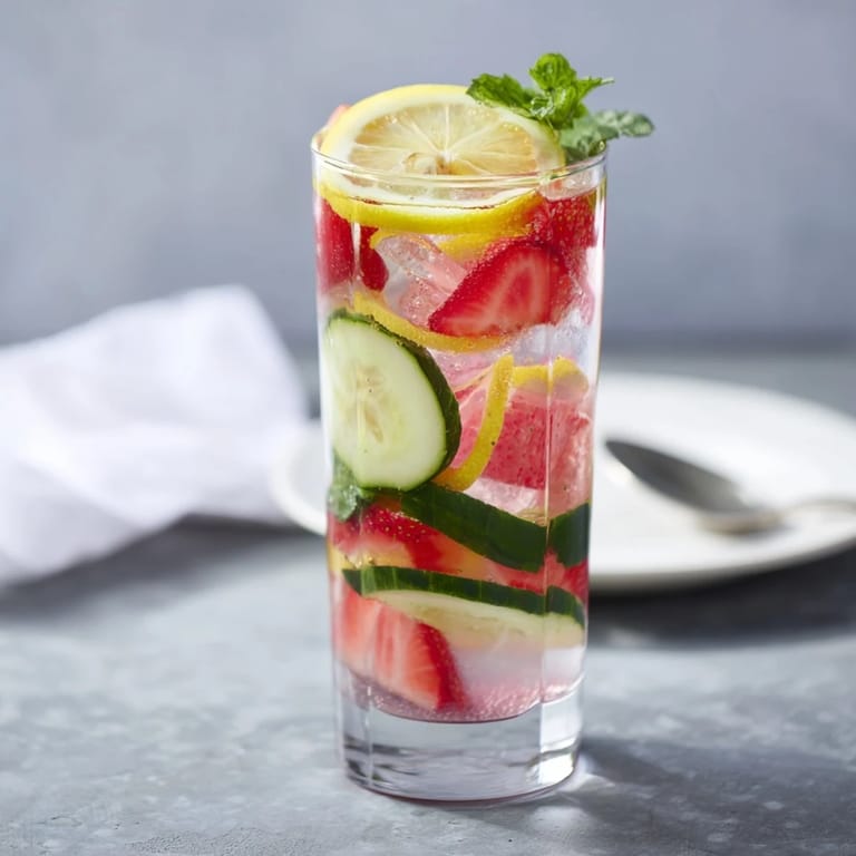 Colorful lemon and cucumber slices add flair to delicious water-based mocktails.  
