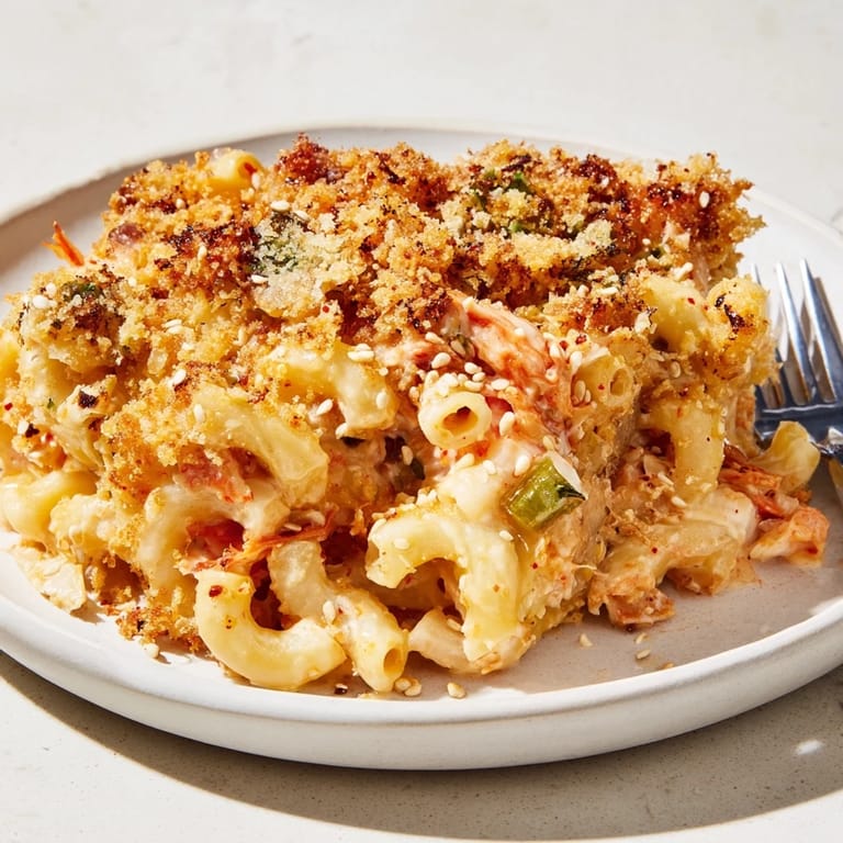 Baked Spicy Kimchi Mac & Cheese offers a bold flavor fusion that's irresistible.
