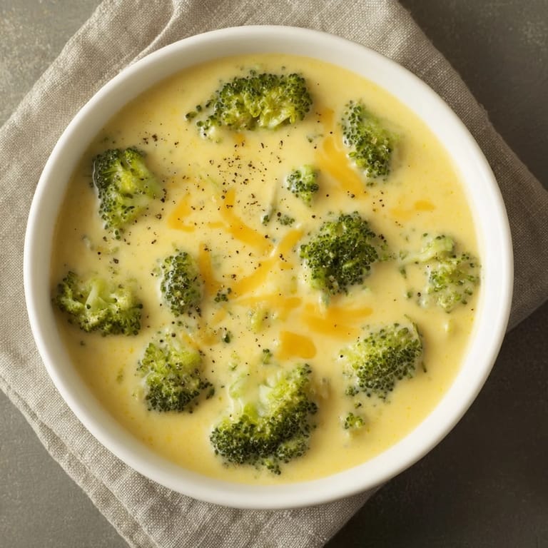 A close-up of steaming Broccoli Cheese Soup, a hearty, homemade American comfort food.