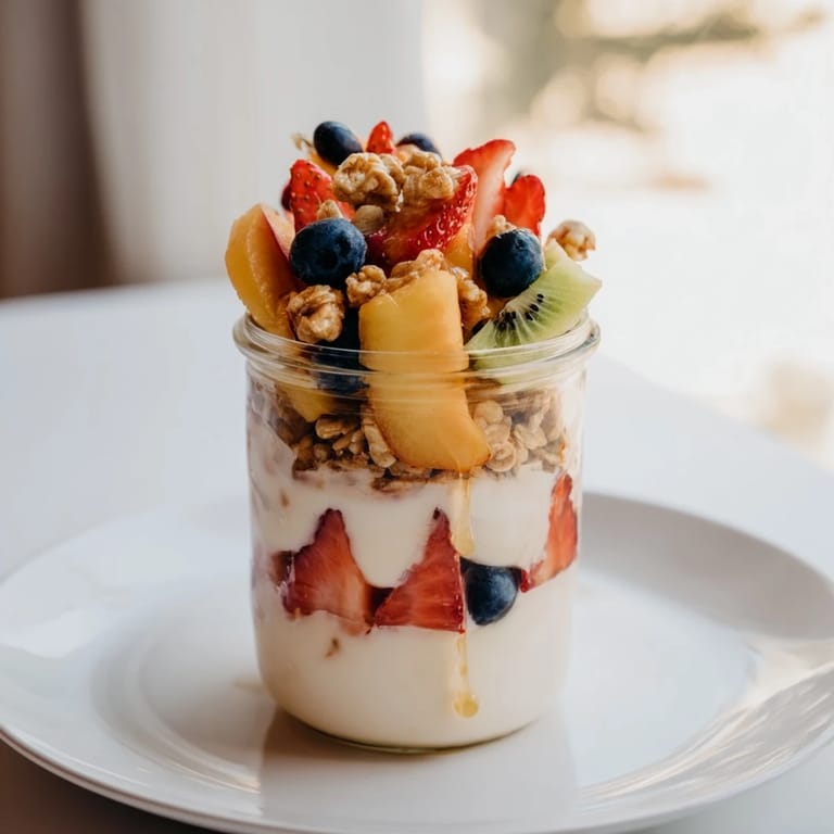Delicious Yogurt Parfait featuring layered Greek yogurt, mixed berries, and crunchy granola for a quick snack.