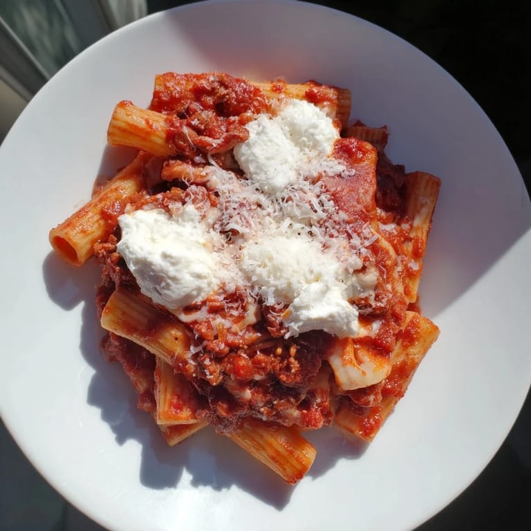 Golden, melted mozzarella and Parmesan cover this inviting Slow Cooker Baked Ziti, ready to be served.