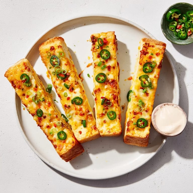 Crispy Spicy Pickle Grilled Cheese Dippers: a close-up shows melty cheese and pickles on a golden sandwich.