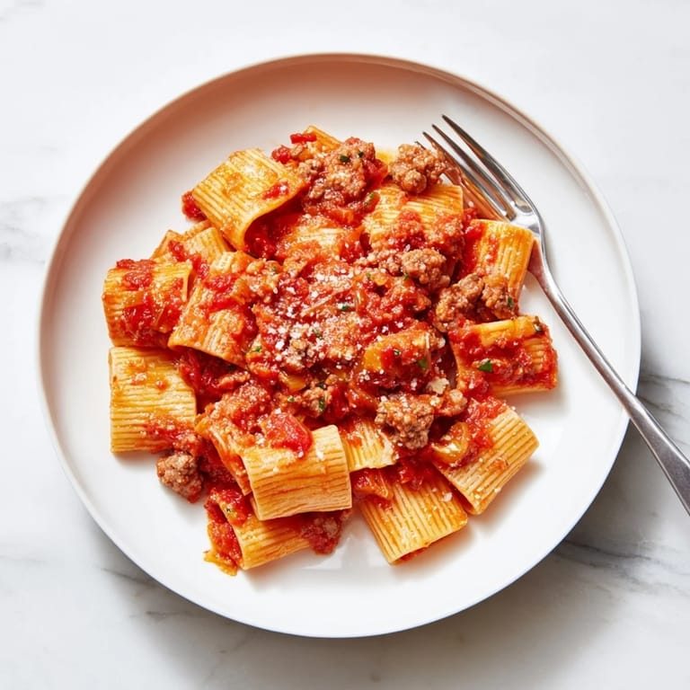 Close-up of the flavorful Classic Tuscan Ragu, simmering in a pot with vegetables and meat.
