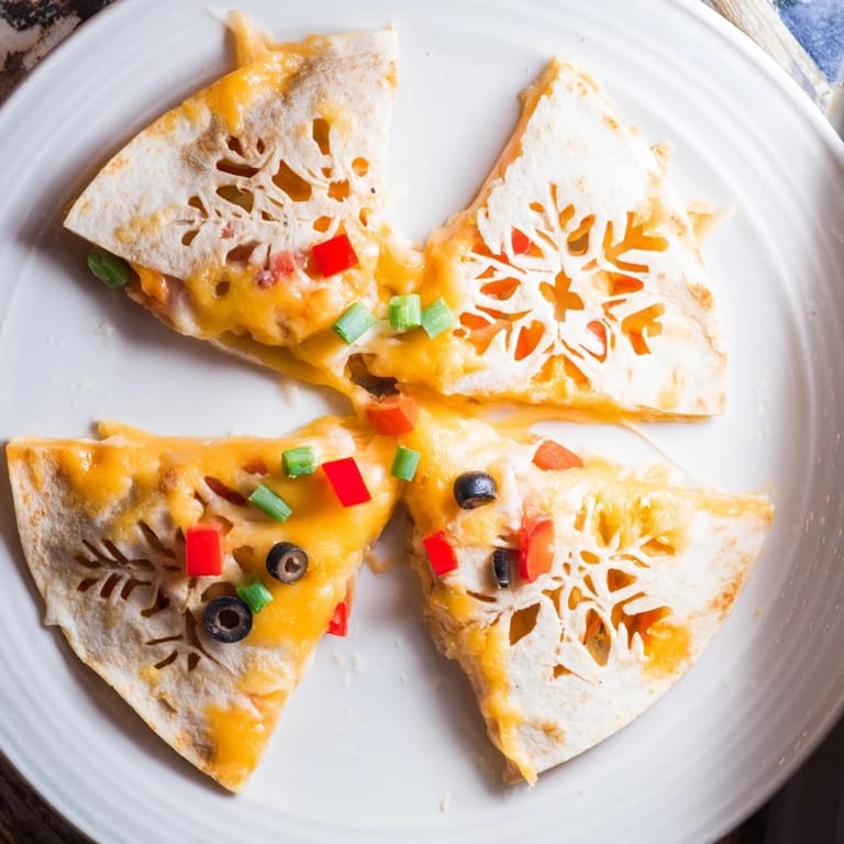 Warm, cheesy Express Snowflake Quesadillas, perfect after-school snack, served with cool sour cream.