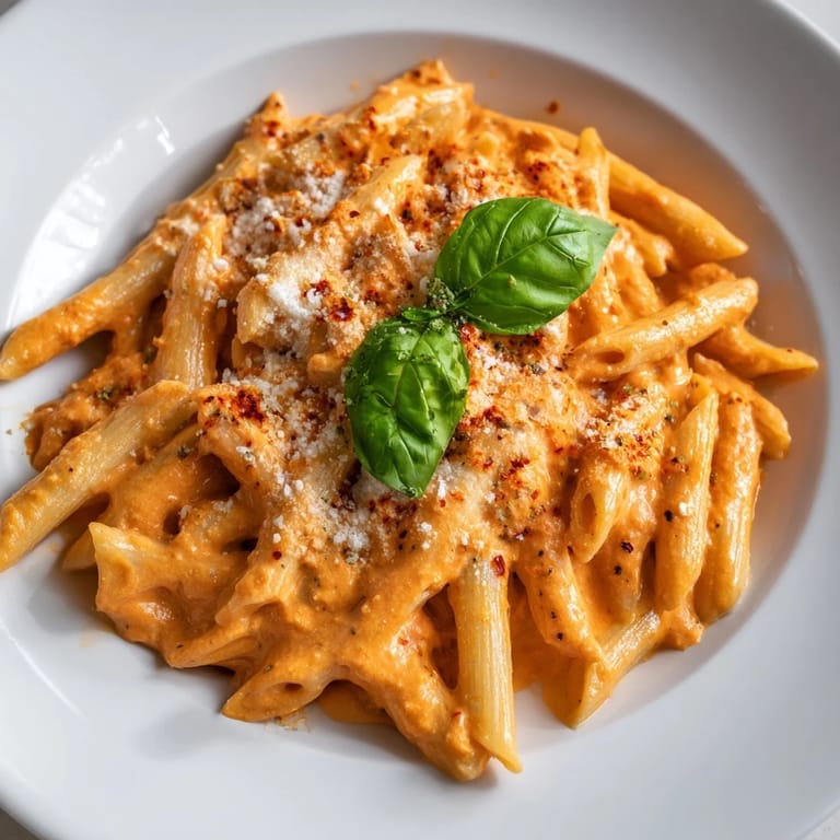 Quick and easy 15-Minute Creamy Red Pepper Pasta, visually rich, served with a sprinkle of cheese.