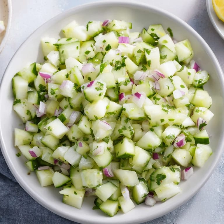 This Simple Cucumber and Dill Chopped Salad is tossed with a bright, zesty lemon dressing, ready to enjoy.