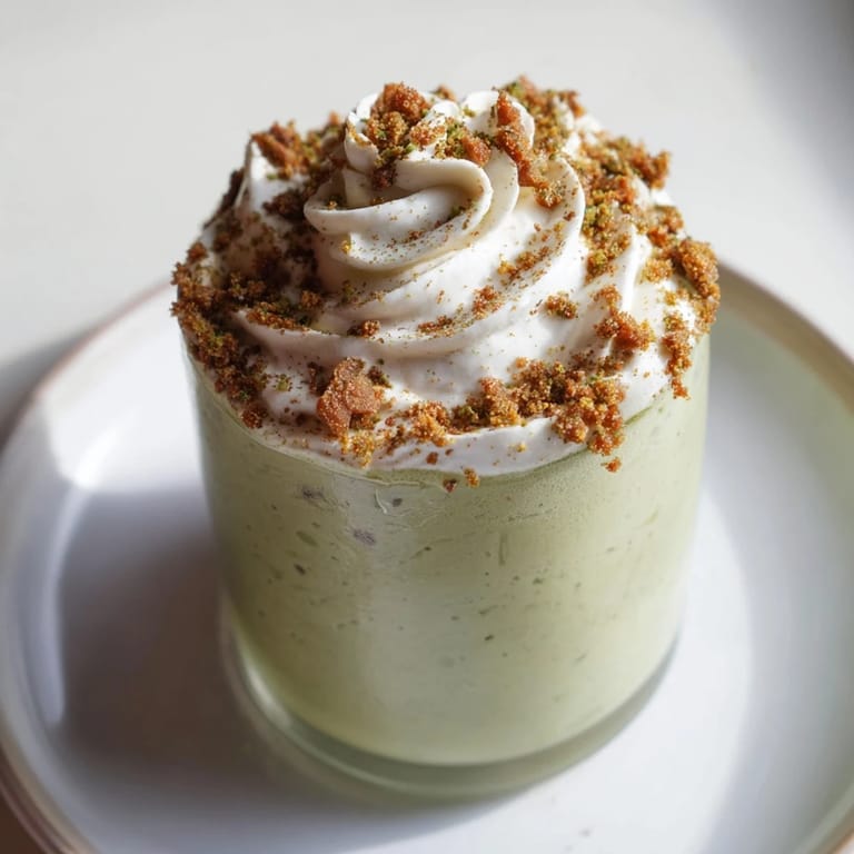 A beautifully blended Sugar-Free Gingerbread Cookie Matcha Frappe, an inviting sweet and spicy drink.