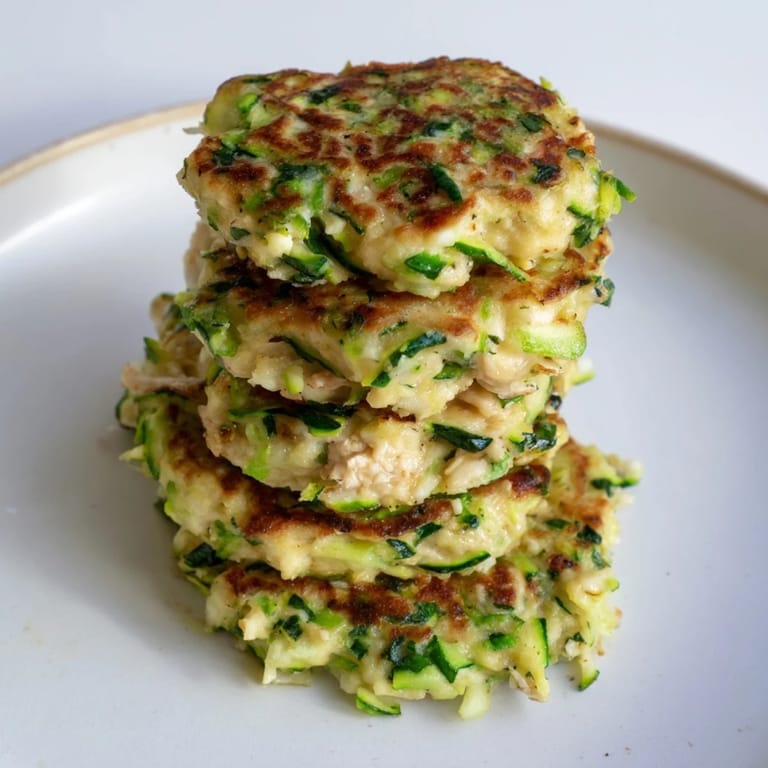 Freshly made high-protein chicken zucchini fritters, ready to be served hot with a dollop of yogurt on top.