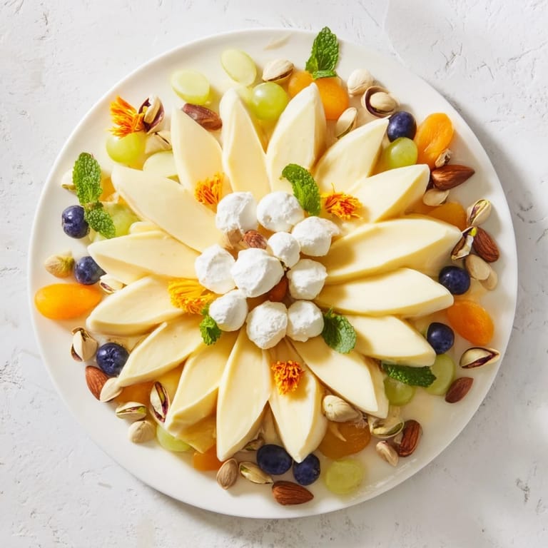 Beautifully arranged Daffodil Cheese Board; imagine the colorful cheddar, goat cheese, and crackers for serving.