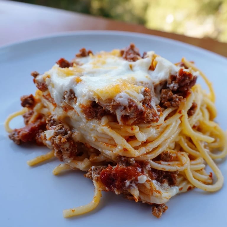 Gooey mozzarella and savory meat sauce combine in this delicious recipe for Million Dollar Spaghetti, baked to perfection.