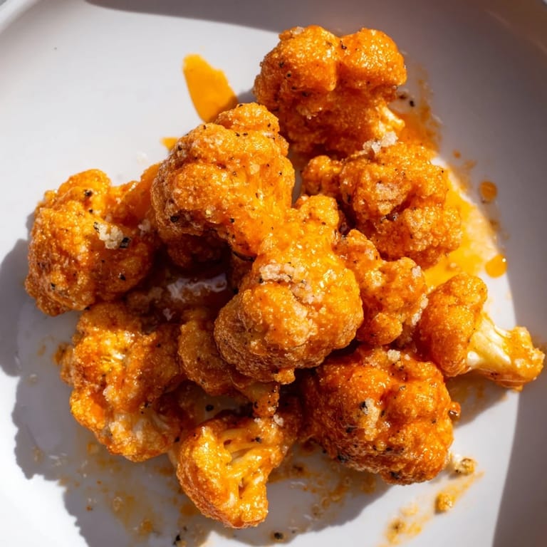 Spicy Buffalo Cauliflower Bites on a platter, perfect for game day, with visible celery sticks.
