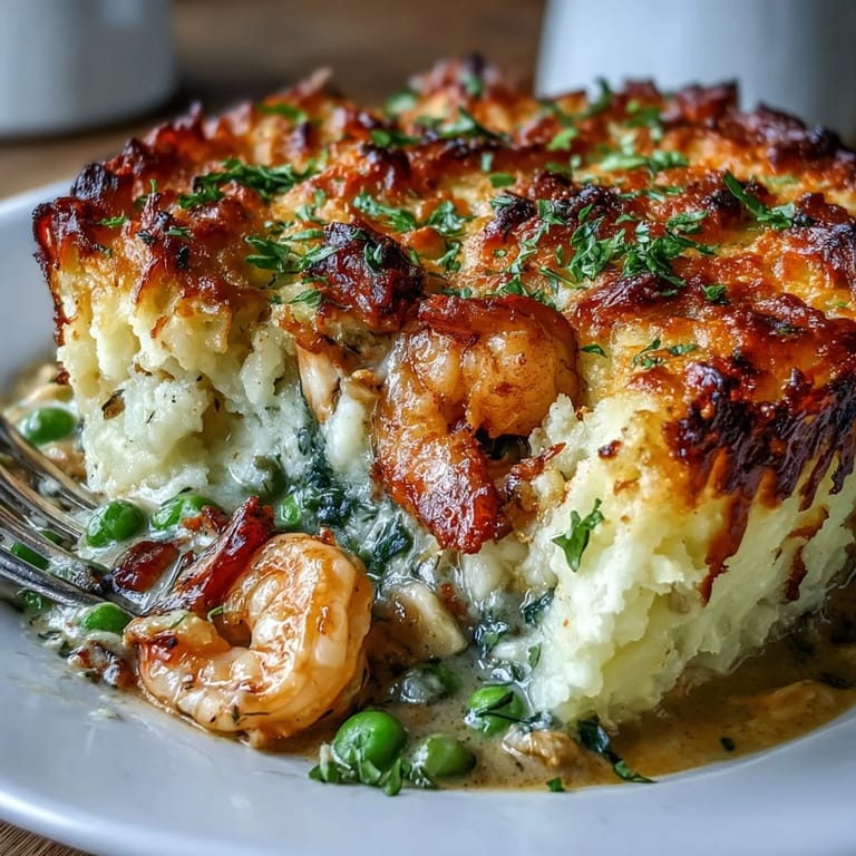 Savory Curried Fish Pie served steaming hot in a ceramic dish, paired with a crisp green salad and Sauvignon Blanc.