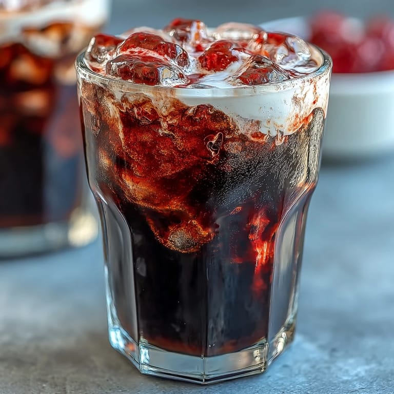 Topped with a foamy vanilla finish and served ice-cold in a tall glass.