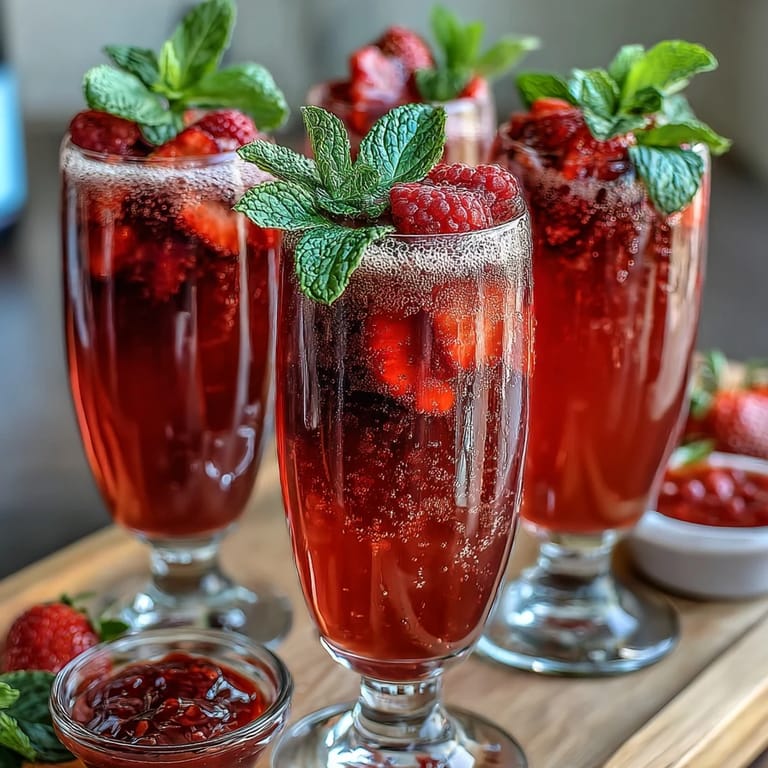 Guests create custom strawberry mimosas at a colorful bar with fresh berries, juices, and champagne.