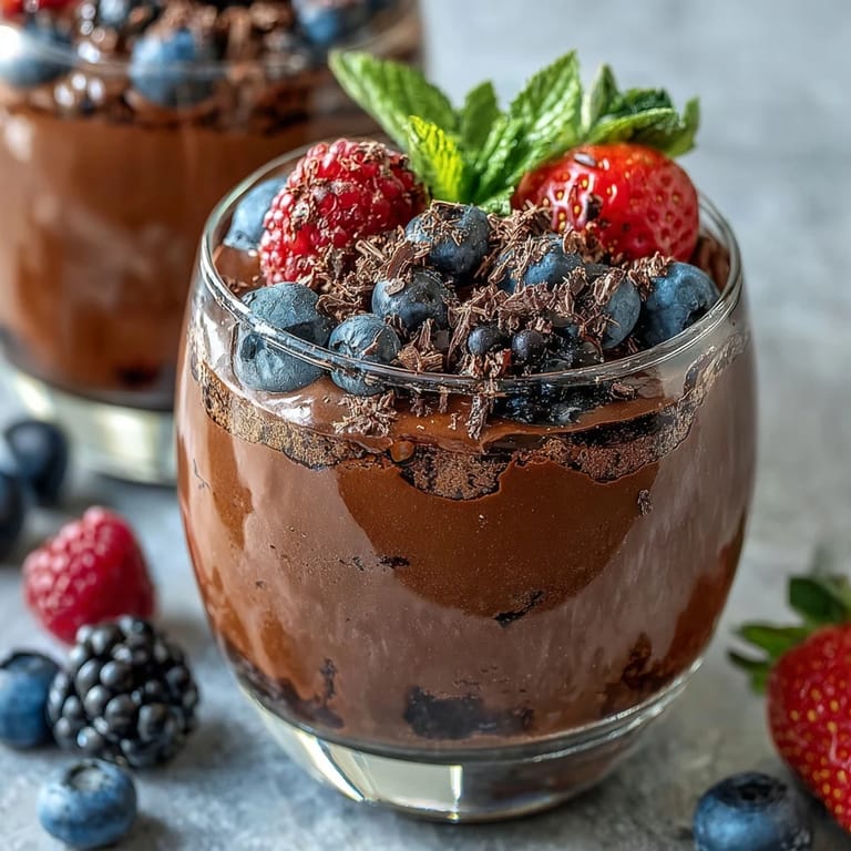Rich and smooth cottage cheese chocolate mousse with fresh berries, perfect for a healthy yet indulgent dessert.