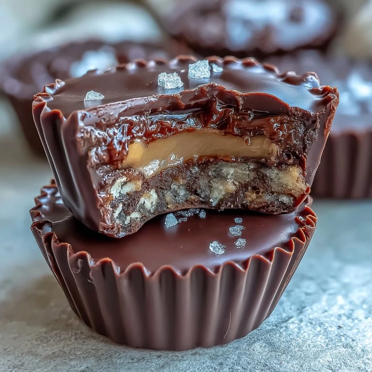 Delicious homemade peanut butter cups featuring crunchy pretzel layers, rich peanut butter filling, and decadent chocolate coating.  