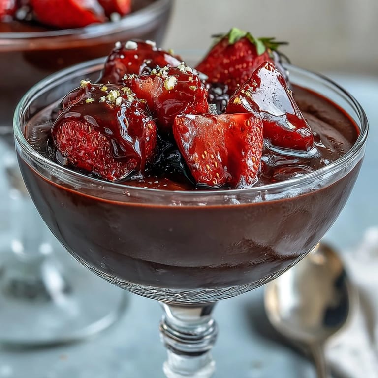 Elegant chocolate cups with fresh strawberries and pistachio crunch, inspired by Dubai's love of rich textures and flavors.