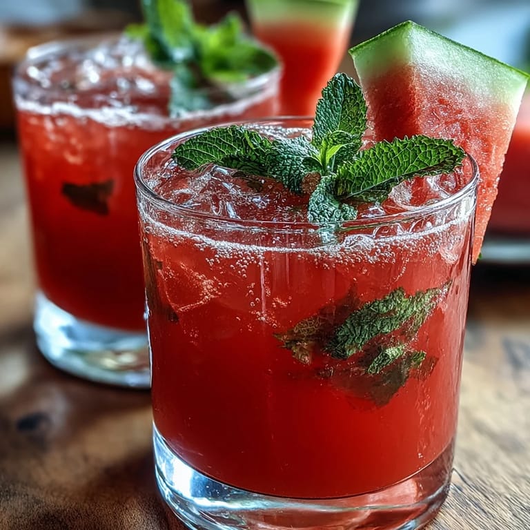 Vibrant Watermelon Mint Lemonade in a tall glass, blending sweet watermelon and zesty lemon with a hint of fresh mint, ideal for gatherings.