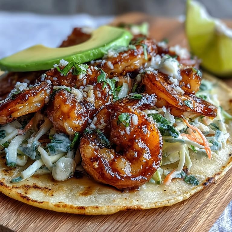 Sweet and savory honey garlic shrimp nestled in soft tortillas with fresh cilantro and lime.