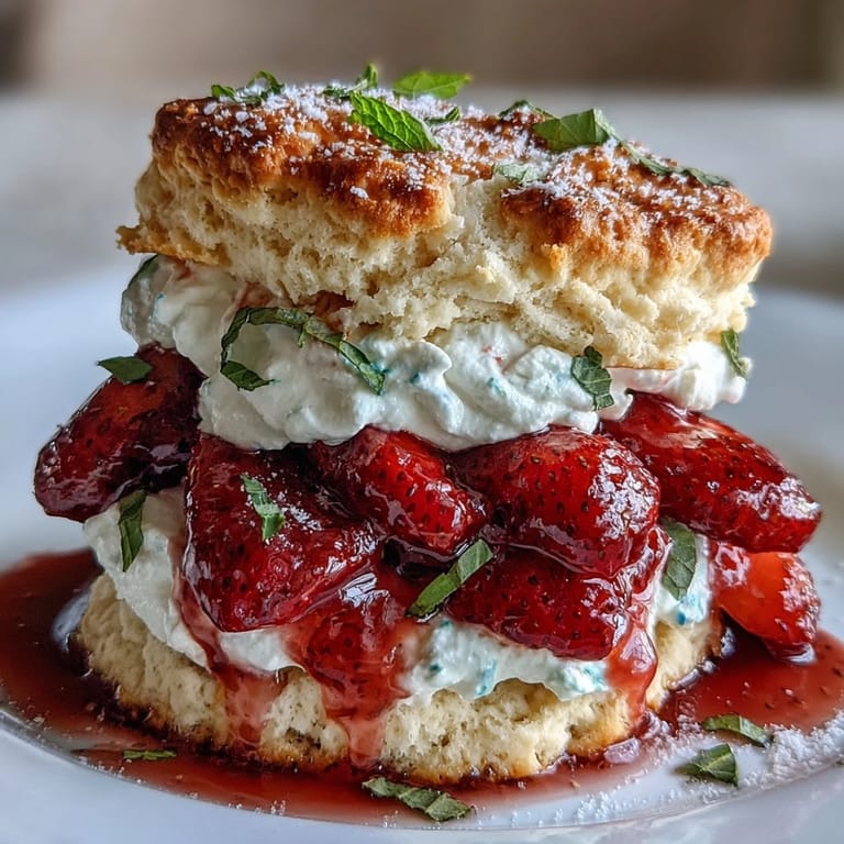 A delightful stack of strawberry basil shortcake biscuits, a summery dessert treat.
