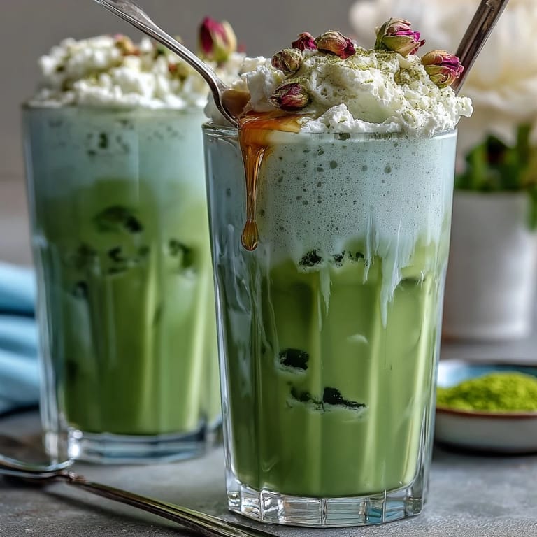 Refreshing Mother's Day Iced Matcha Latte, a creamy, layered coffeehouse-style delight.